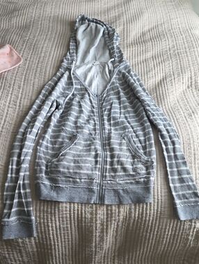 Roxy Light Gray Hooded Zip Sweatshirt